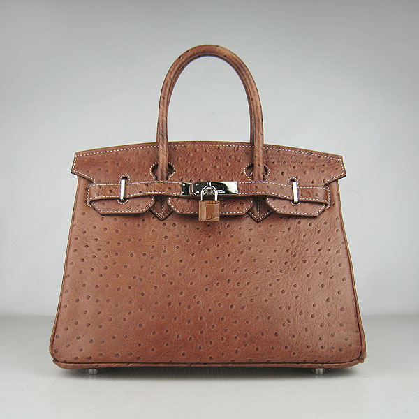 Replica Hermes Birkin 30CM Ostrich Veins Handbag Light Coffee 6088 On Sale